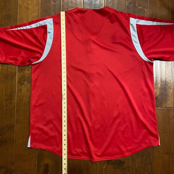 True Fan MLB Atlanta Braves Baseball Red Gray Button Down Jersey Men's Size 2XL - Picture 9 of 9